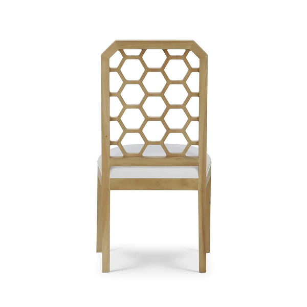 Ceylon Dining Chair In Fruitwood W/ Arctic White Performance Fabric-Blue Hand Home