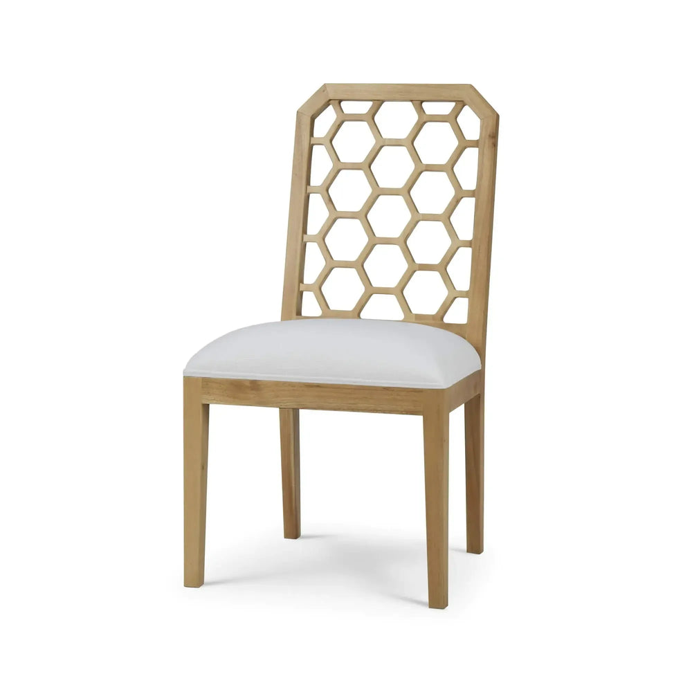 Ceylon Dining Chair In Fruitwood W/ Arctic White Performance Fabric-Blue Hand Home