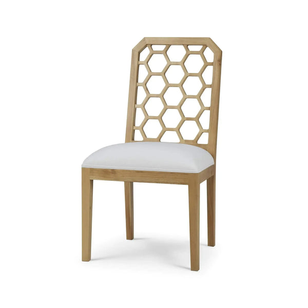 Ceylon Dining Chair In Fruitwood W/ Arctic White Performance Fabric-Blue Hand Home