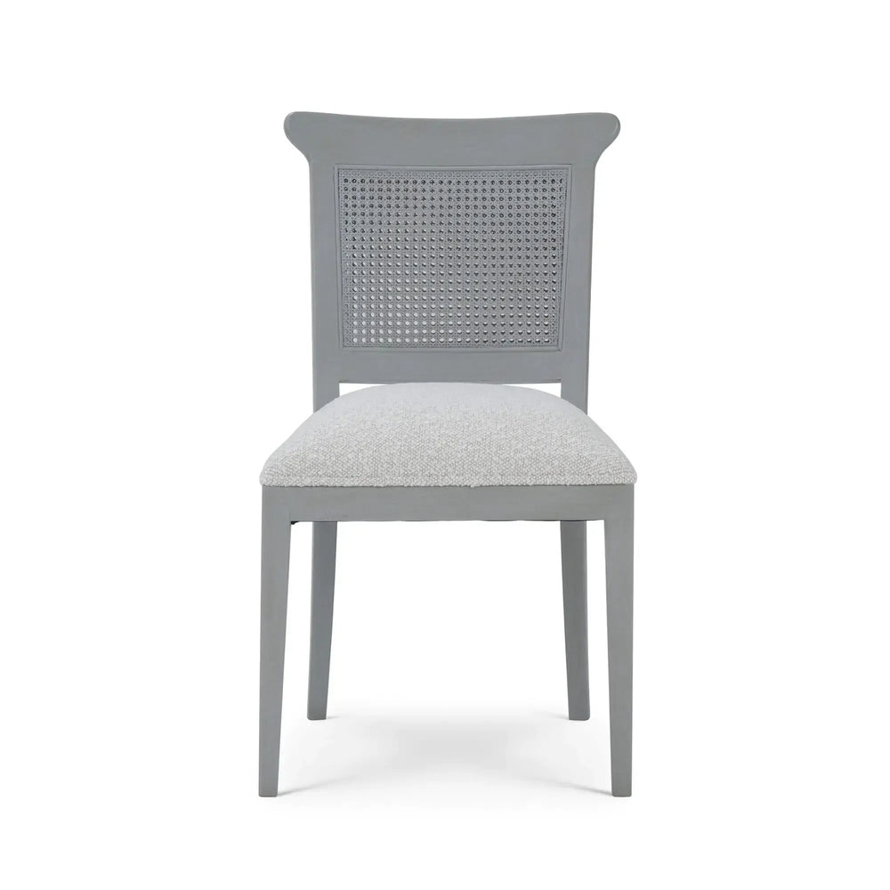 Gustavian Dining Chair W/ Rattan Back In Grey Charleston W/ Boucle Sand Performance Fabric-Blue Hand Home
