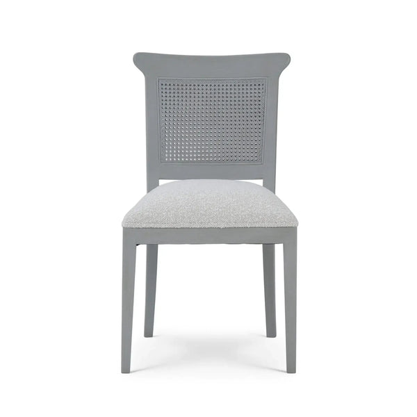 Gustavian Dining Chair W/ Rattan Back In Grey Charleston W/ Boucle Sand Performance Fabric-Blue Hand Home