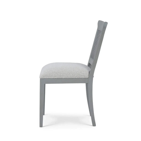 Gustavian Dining Chair W/ Rattan Back In Grey Charleston W/ Boucle Sand Performance Fabric-Blue Hand Home