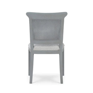 Gustavian Dining Chair W/ Rattan Back In Grey Charleston W/ Boucle Sand Performance Fabric-Blue Hand Home