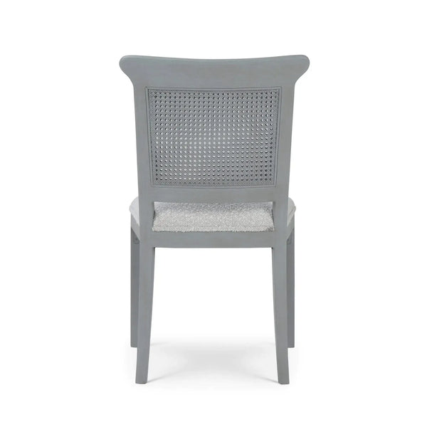 Gustavian Dining Chair W/ Rattan Back In Grey Charleston W/ Boucle Sand Performance Fabric-Blue Hand Home