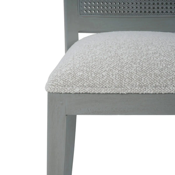 Gustavian Dining Chair W/ Rattan Back In Grey Charleston W/ Boucle Sand Performance Fabric-Blue Hand Home