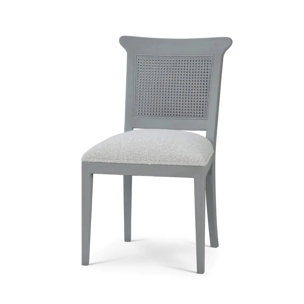 Gustavian Dining Chair W/ Rattan Back In Grey Charleston W/ Boucle Sand Performance Fabric-Blue Hand Home