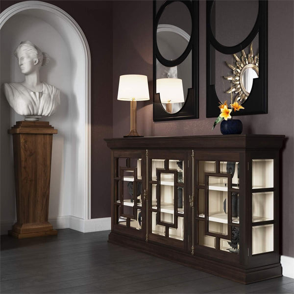 Bruges 3 Door Credenza in Walnut w/ Putty Interior-Blue Hand Home