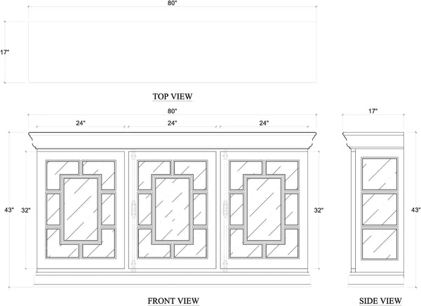 Bruges 3 Door Credenza In Fruitwood W/ True White Interior-Blue Hand Home