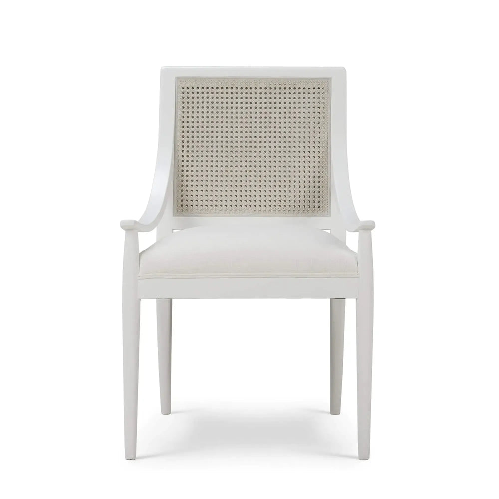 Oslo Dining Chair In True White W/ Arctic White Performance Fabric & White Rattan Back-Blue Hand Home