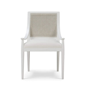 Oslo Dining Chair In True White W/ Arctic White Performance Fabric & White Rattan Back-Blue Hand Home