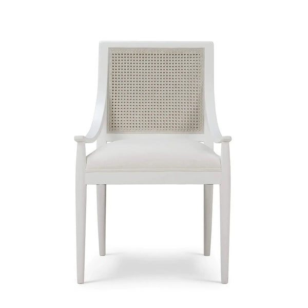 Oslo Dining Chair In True White W/ Arctic White Performance Fabric & White Rattan Back-Blue Hand Home