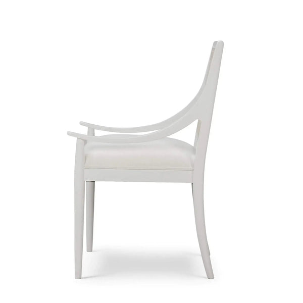 Oslo Dining Chair In True White W/ Arctic White Performance Fabric & White Rattan Back-Blue Hand Home