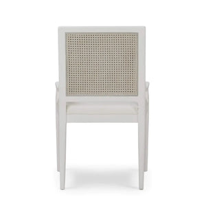 Oslo Dining Chair In True White W/ Arctic White Performance Fabric & White Rattan Back-Blue Hand Home