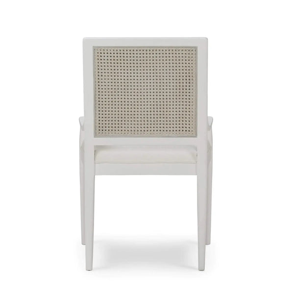 Oslo Dining Chair In True White W/ Arctic White Performance Fabric & White Rattan Back-Blue Hand Home
