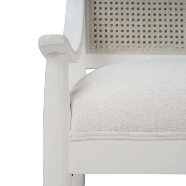Oslo Dining Chair In True White W/ Arctic White Performance Fabric & White Rattan Back-Blue Hand Home
