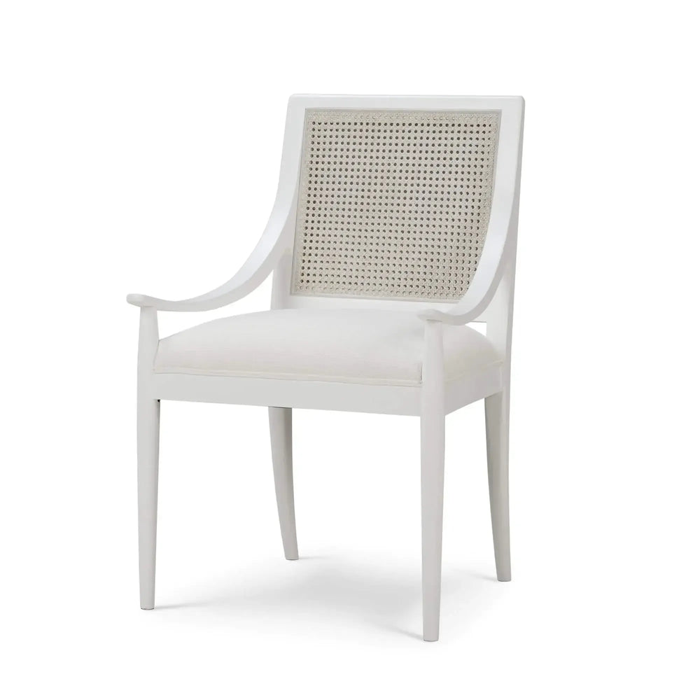 Oslo Dining Chair In True White W/ Arctic White Performance Fabric & White Rattan Back-Blue Hand Home