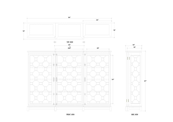 Ceylon 3 Door Display Cabinet-Blue Hand Home