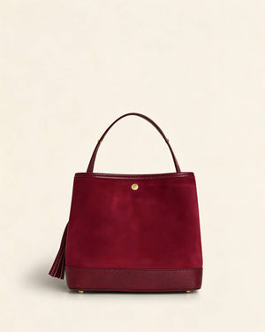 Large Suede Bucket Bag With Genuine Leather Details
