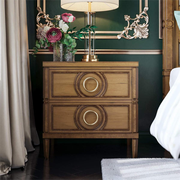 Chalfont 2 Drawer Bedside Table in Antique French Oak-Blue Hand Home