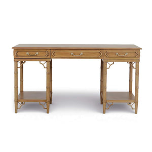 Chelsea Pedestal Desk in Antique French Oak-Blue Hand Home
