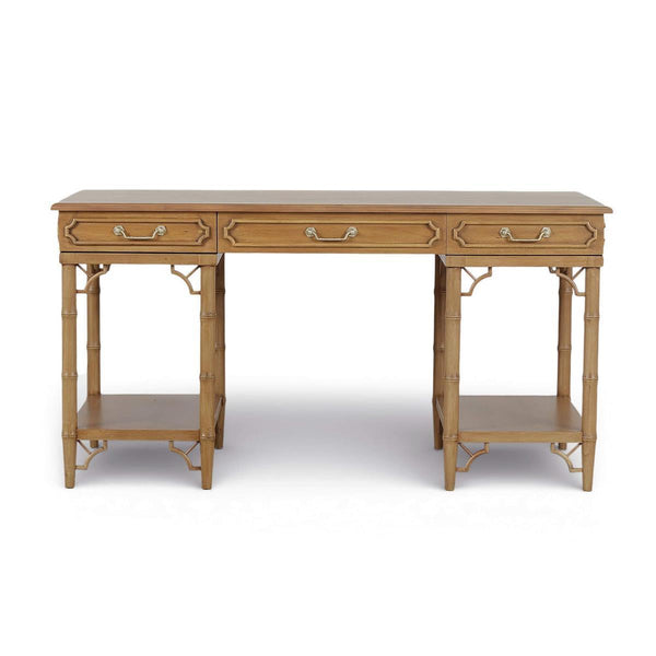 Chelsea Pedestal Desk in Antique French Oak-Blue Hand Home