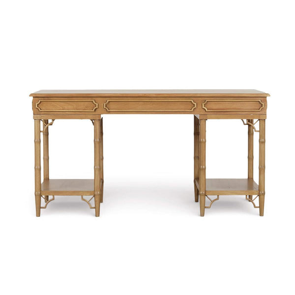 Chelsea Pedestal Desk in Antique French Oak-Blue Hand Home