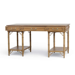 Chelsea Pedestal Desk in Antique French Oak-Blue Hand Home