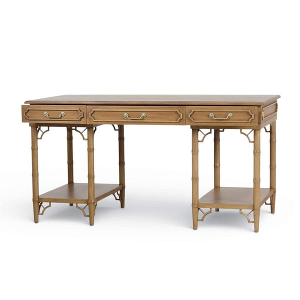 Chelsea Pedestal Desk in Antique French Oak-Blue Hand Home