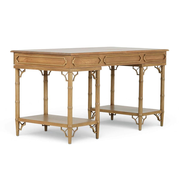 Chelsea Pedestal Desk in Antique French Oak-Blue Hand Home