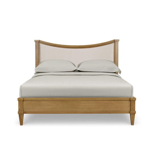 Bow Queen Bed Upholstery in Antique French Oak w/ Thames Natural Performance Fabric-Blue Hand Home