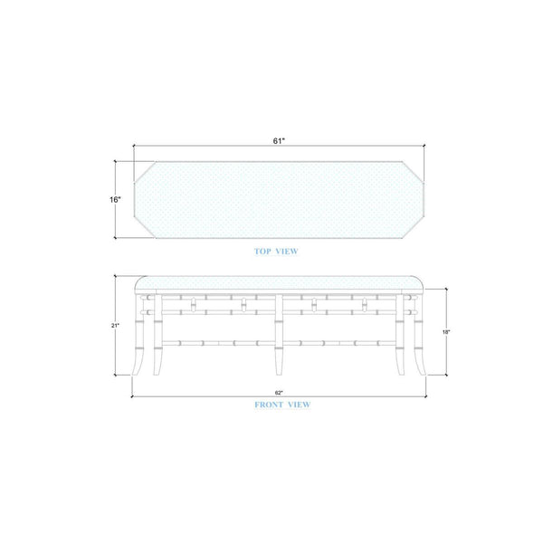 Grosvenor Bench in Architectural White w/ Thames Natural Performance Fabric-Blue Hand Home