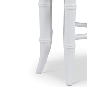 Grosvenor Bench in Architectural White w/ Thames Natural Performance Fabric-Blue Hand Home