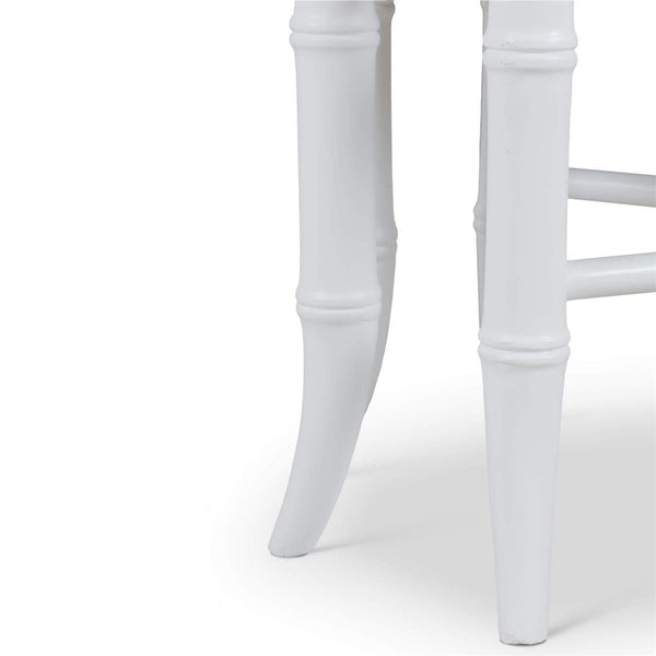 Grosvenor Bench in Architectural White w/ Thames Natural Performance Fabric-Blue Hand Home