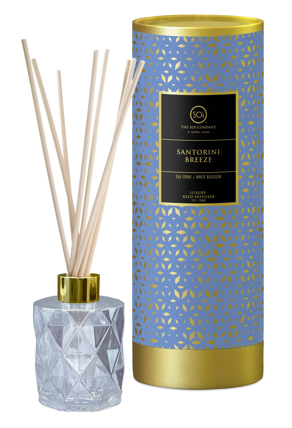 Santorini Breeze Shimmer 7oz Reed Diffuser-Blue Hand Home