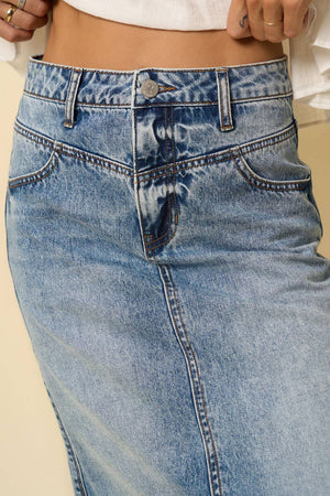 High Rise Flared Maxi Skirt - Fray Hem-Blue Hand Home