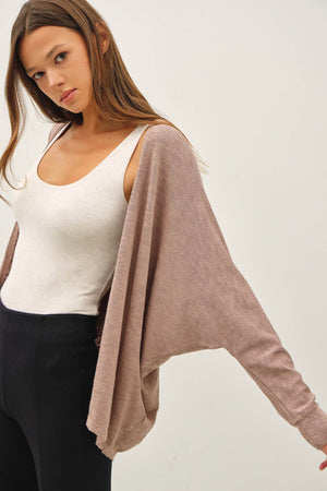 OPEN FRONT DOLMAN SLEEVE SLUB CARDIGAN-Blue Hand Home