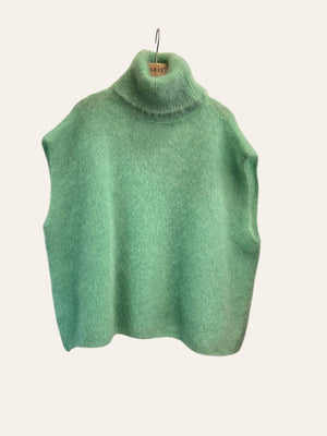 80% Kid Mohair Turtleneck Poncho Sweater: Ecru / One Size-Blue Hand Home
