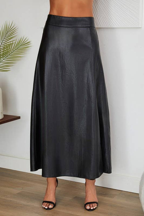PU MAXI SKIRT WITH SIDE SLIT (92003-PU)-Blue Hand Home