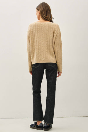 OVERSIZED BOXY CUT CABLE KNIT SWEATER-Blue Hand Home