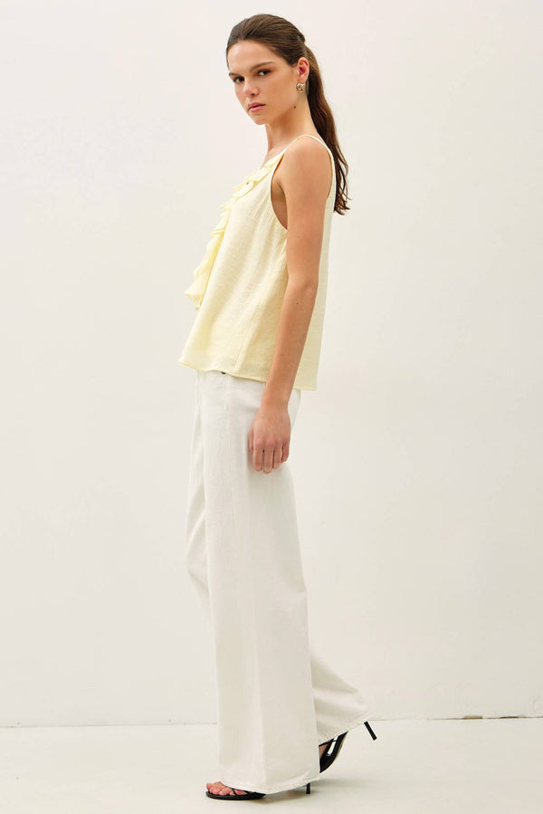 CRINKLED CHIFFON RUFFLE TANK TOP-Blue Hand Home