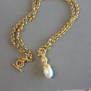 34" Gold-Plated Pendant Necklace with Pearl Charm