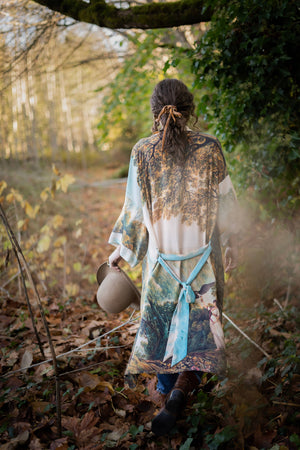 Awakening Opera Duster Kimono Robe w/Landscape and Eagle-Blue Hand Home