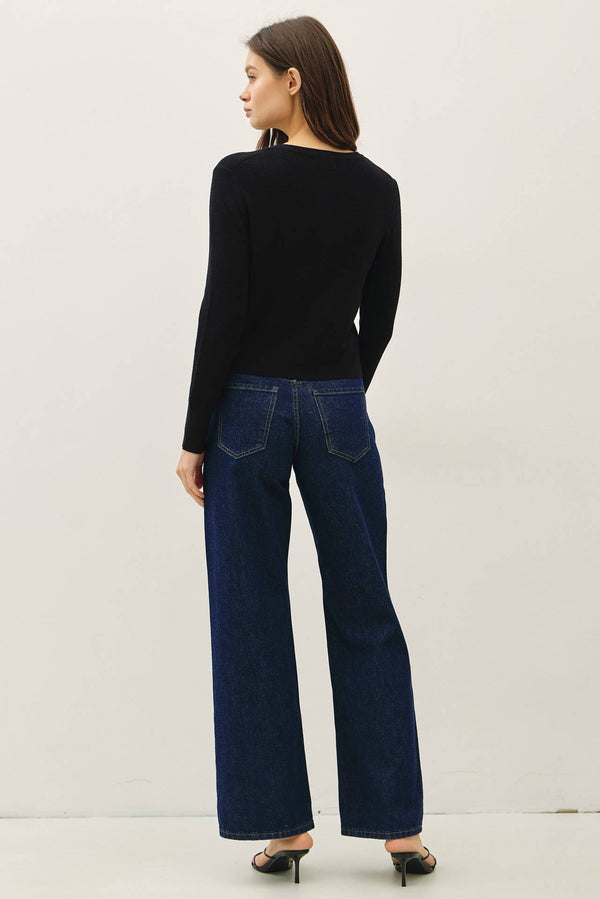 Ribbed Crewneck Cardigan-Blue Hand Home