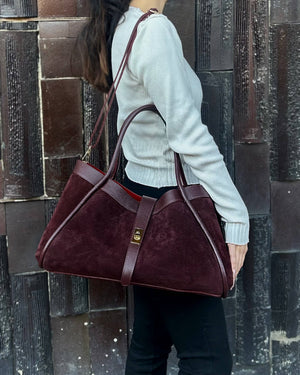 Genuine Suede And Togo Leather Bag, Made In Italy With Strap: Taupe