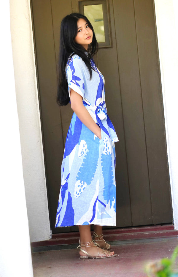 Brigitte Abstract Print Dress Blue Multi -Blue Hand Home