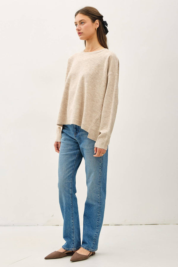 OVERSIZED SLUB YARN SWEATER WITH BACK STITCHING-Blue Hand Home