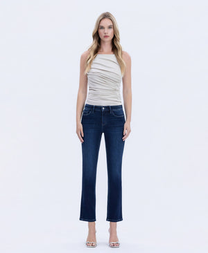 MID RISE DARK WASH ANKLE SLIM STRAIGHT JEANS T6998-Blue Hand Home