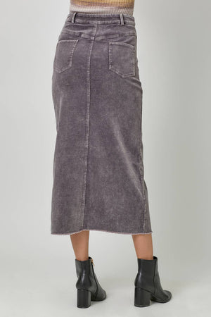 60742 Washed Front Slit Corduroy Skirt-Blue Hand Home