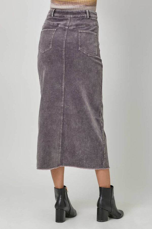 60742 Washed Front Slit Corduroy Skirt-Blue Hand Home