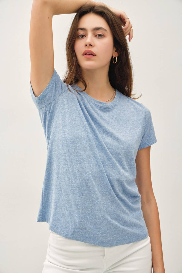 SOFT ROUND NECK SOLID BASIC TEE SHIRT-Blue Hand Home
